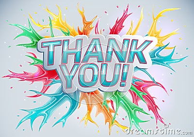 Thank you on a colored background. Cartoon Illustration
