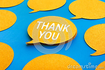 Thank you concepts with chat,speech bubble icons on blue color background Stock Photo