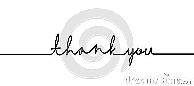 Thank you - continuous one black line with word. Minimalistic drawing of phrase illustration Vector Illustration