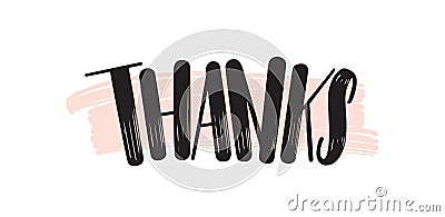 Thank you creative lettering. Gratitude brushstroke handwritten expression vector phrase on pink. Thankfulness and Vector Illustration