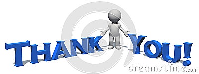 Thank You - 3D text in blue and 3D people with shadow on the floor Stock Photo