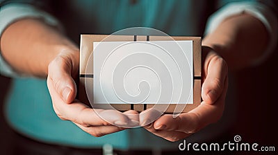 Thank you day. Close up of man holding blank paper in hands Stock Photo