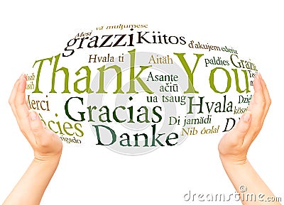 Thank You in different languages hand sphere Stock Photo