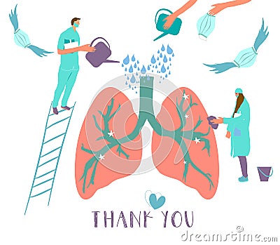 Doctors save lungs. Thank you medical workers concept. Vector Illustration