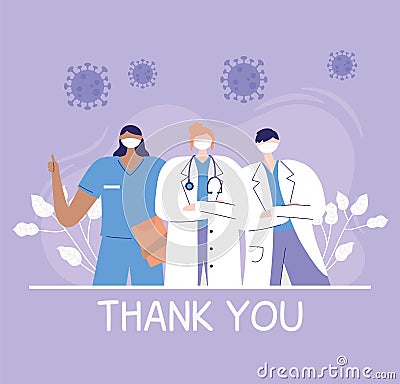 Thank you doctors and nurses, physicians and nurse staff hospital team Vector Illustration