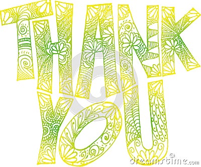 Thank you doodle art-greenish yellow Stock Photo