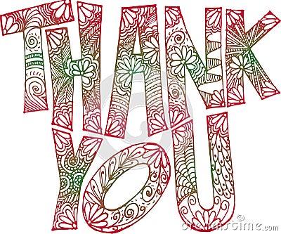 Thank you doodle art-reddish green Stock Photo