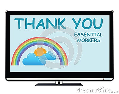 Thank you essential workers TV message Vector Illustration