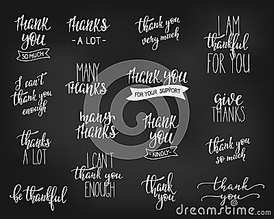 Thank you Family Positive quote lettering set Stock Photo