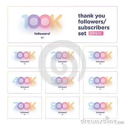 Thank you follower set with colorful background number and soft shadow. Illustration for Social Network friends, Web user Thank Stock Photo