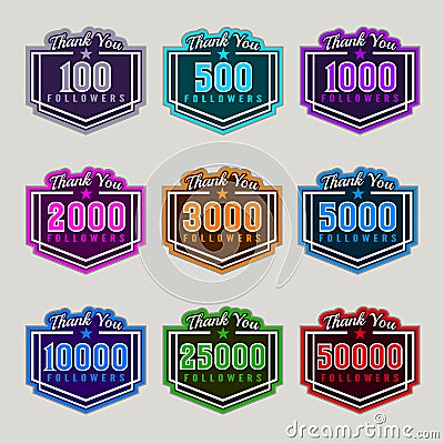 Thank You Followers Badge Set Vector Illustration