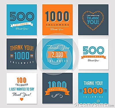 Thank you followers, badges, stickers and labels Vector Illustration