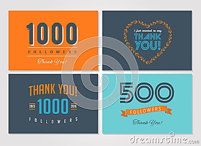 Thank you followers, badges, stickers and labels Vector Illustration