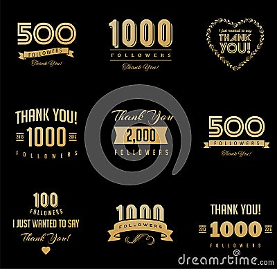 Thank you followers, badges, stickers and labels Vector Illustration