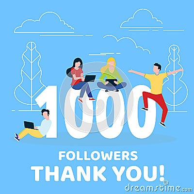 Thank you 1000 followers numbers postcard. Vector Illustration