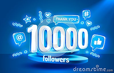 Thank you 10000 followers, peoples online social group, happy banner celebrate, Vector Vector Illustration