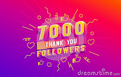 Thank you 7000 followers, peoples online social group, happy banner celebrate, Vector Vector Illustration