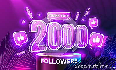 Thank you 2000 followers, peoples online social group, happy banner celebrate, Vector Vector Illustration