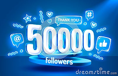 Thank you 50000 followers, peoples online social group, happy banner celebrate, Vector Vector Illustration