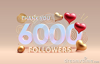 Thank you 6000 followers, peoples online social group, happy banner celebrate, Vector Vector Illustration