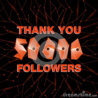 Thank you 50000 followers, thanks banner. Follower congratulation card with polygonal numbers and neural network background for Vector Illustration