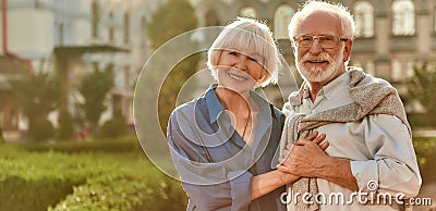 Thank you for giving happiness. Portrait of beautiful happy senior couple bonding to each other and holding hands while Stock Photo