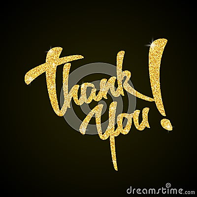 Thank you - gold glitter hand lettering on black Vector Illustration