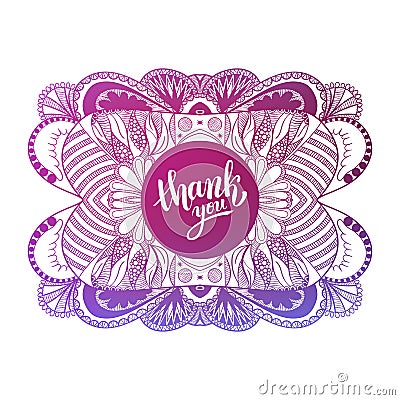 Thank you handwritten brush pen lettering in ornamental ethnic Vector Illustration