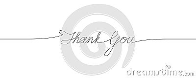 Thank You handwritten inscription. One line drawing of phrase Vector Illustration