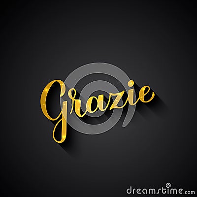Thank you in Italian language. Gold lettering on black background. Vector template for wedding thank you card, tag Vector Illustration