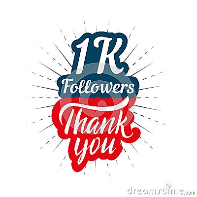 Thank you 1K followers card for celebrating many followers in social network Vector Illustration