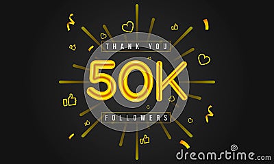 Thank you 50k followers Design. Celebrating 50000 or Fifty thousand followers. Vector Illustration
