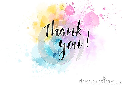 Thank you lettering on watercolored background Vector Illustration