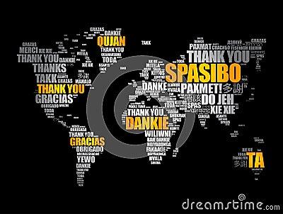 Thank You in many languages World Map Stock Photo