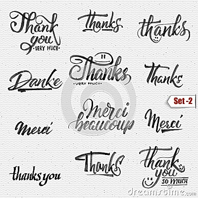 Thank you, merci beaucoup, danke- typographic Vector Illustration