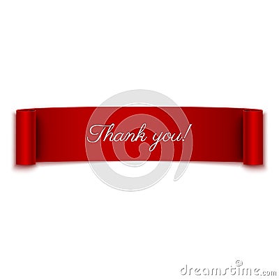 Thank you message on red ribbon on white Vector Illustration