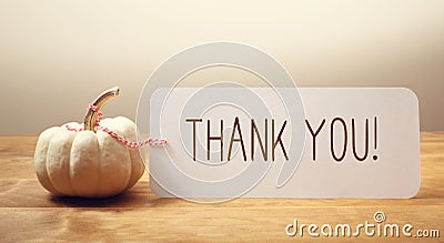 Thank you message with a small pumpkin Stock Photo