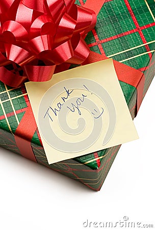 Thank you note and gift Stock Photo