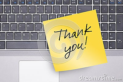 Thank You Note on Keyboard Stock Photo