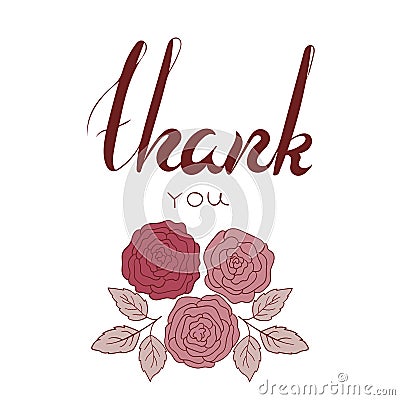 Thank you phrase with flowers in marsala color Vector Illustration