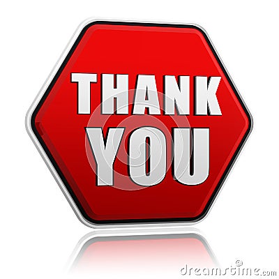 Thank you in red hexagon banner Stock Photo