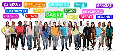 Thank you saying multi ethnic group of young people Stock Photo