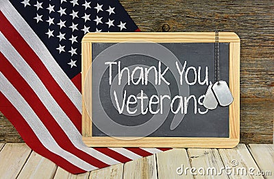 Thank you sign for veterans on chalkboard Stock Photo