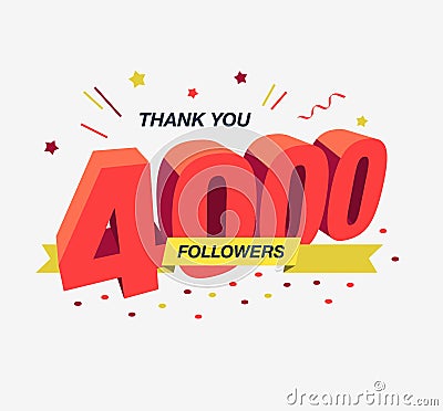 Thank you 4000 social media followers, modern flat banner Vector Illustration