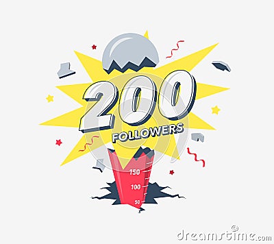 Thank you 200 social media followers symbol Vector Illustration