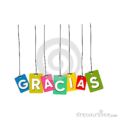 Thank you in Spain language hanging words vector, colourful words vector, gracias vector Vector Illustration