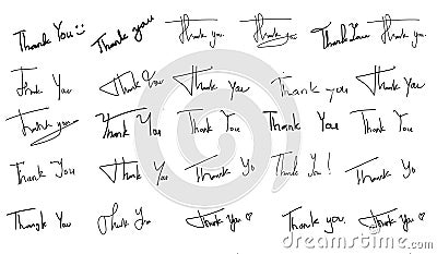 big set thank you type face hand letter style vector sticker Vector Illustration