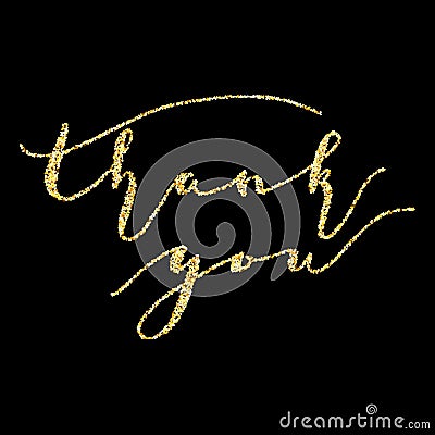 Thank you, type on Golden glitter sparkles background Vector Illustration