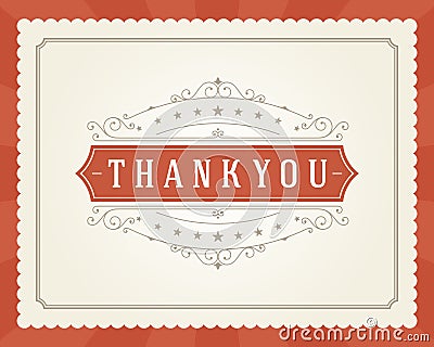 Thank You Typography Message Vintage Greeting Card Vector Illustration