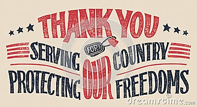 Thank you veterans hand-lettering card Vector Illustration